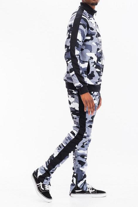 Men's Full Camo With Stripe Jacket and Pants Set