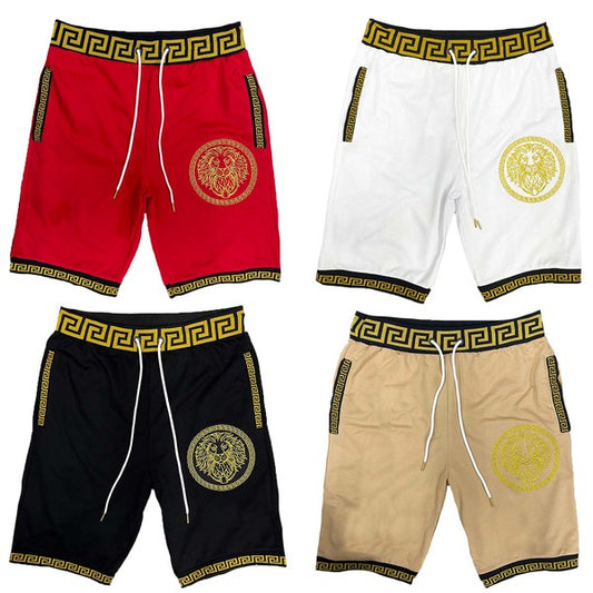 Mens Lion Head Black and Gold Detail Drip Shorts