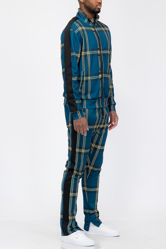 Plaid Checkered Track Pants Set