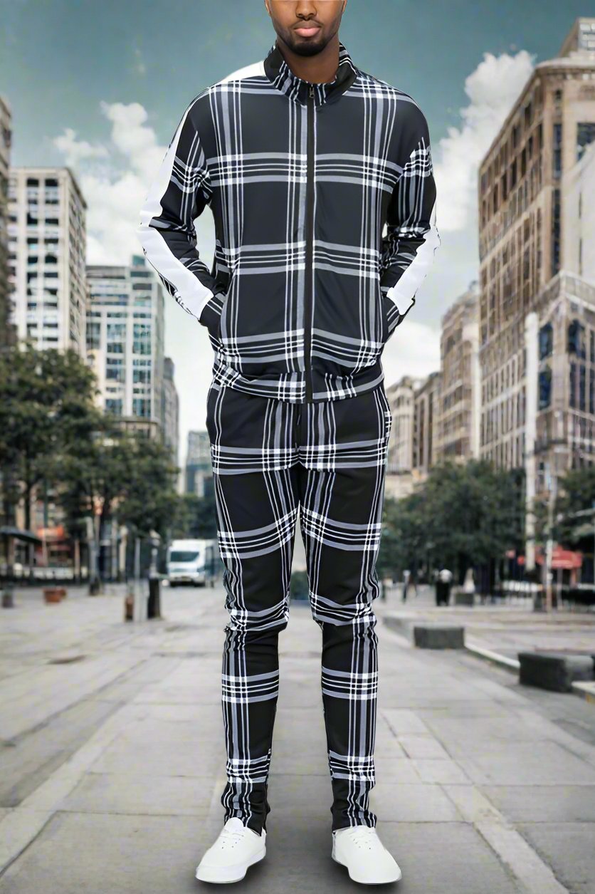 Plaid Checkered Track Pants Set