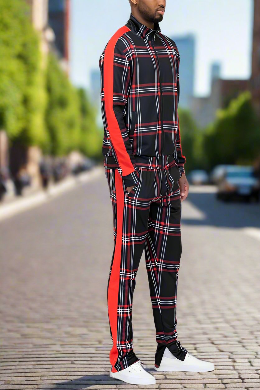 Plaid Checkered Track Pants Set