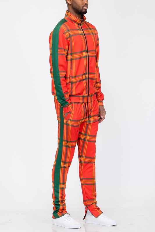 Plaid Checkered Track Pants Set