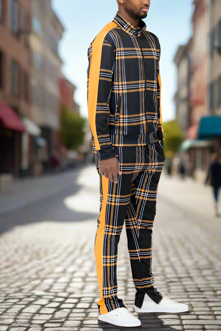 Plaid Checkered Track Pants Set