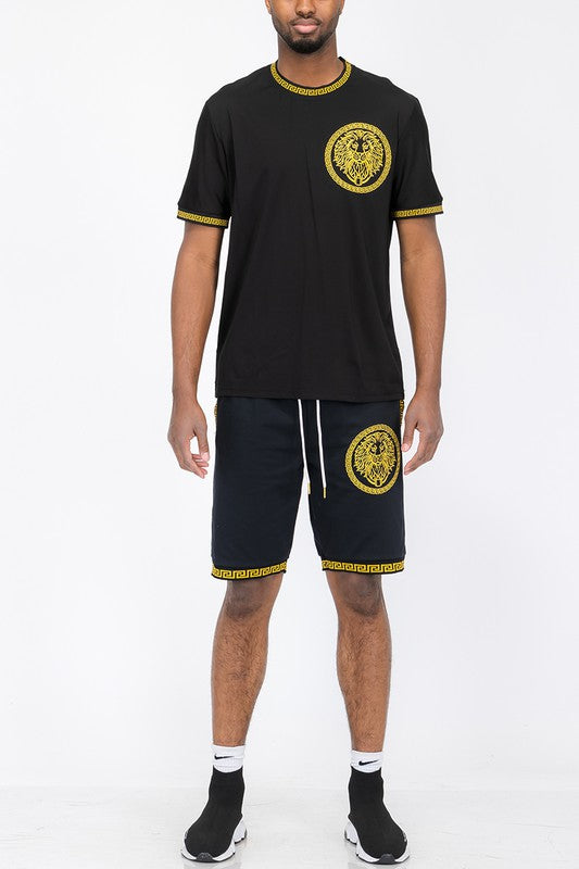 Men's Lion Head Drip Embroidery T-shirt and Shorts Set