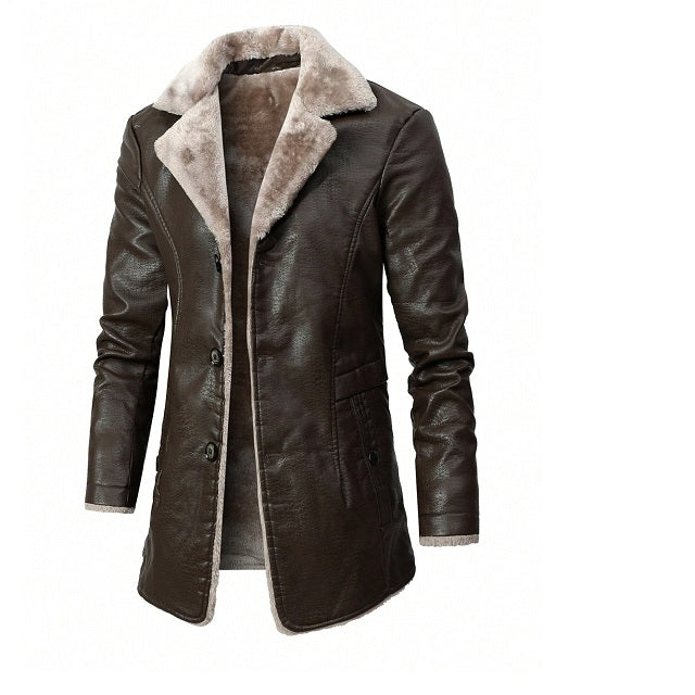 Men's PU Leather Teddy Lined Coat