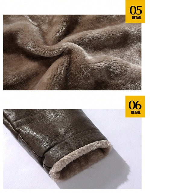 Men's PU Leather Teddy Lined Coat