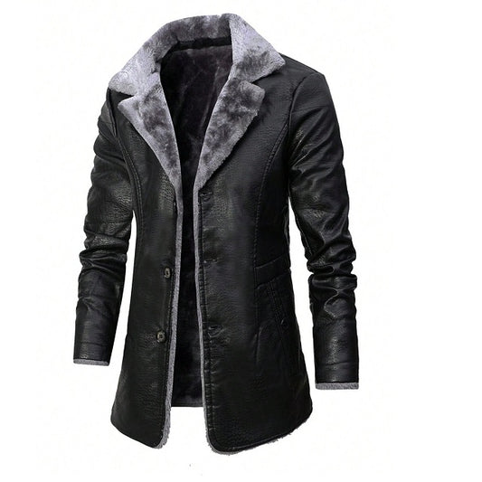 Men's PU Leather Teddy Lined Coat