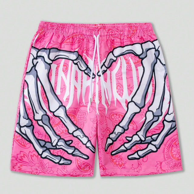 Men's Skull Print Drawstring Waist Casual Shorts