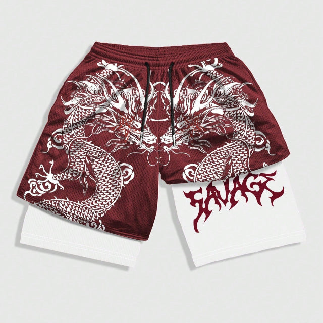 Men's Street Life Men's Dragon Printed Sports Basketball Shorts