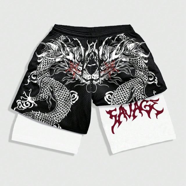Men's Street Life Men's Dragon Printed Sports Basketball Shorts