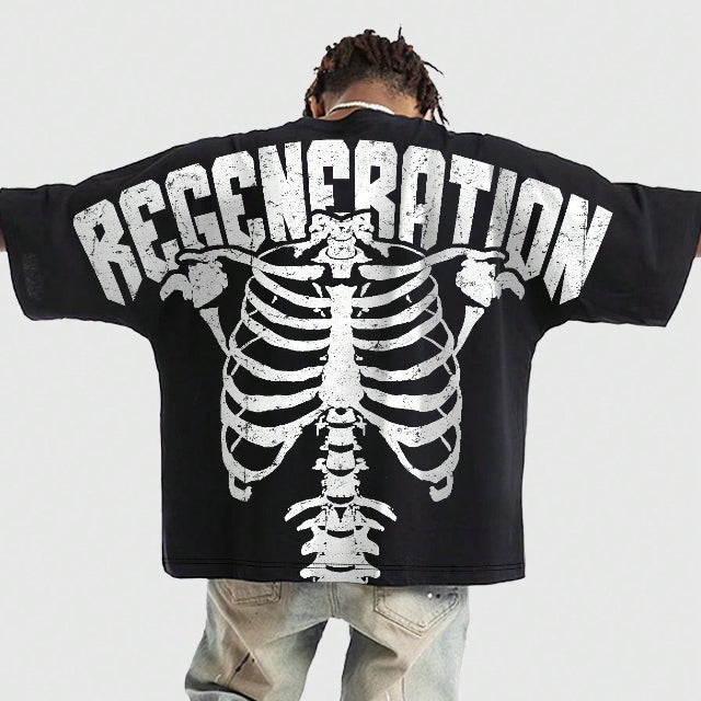 Men's Skull Round Neck Short Sleeve Printed Simple T-Shirt