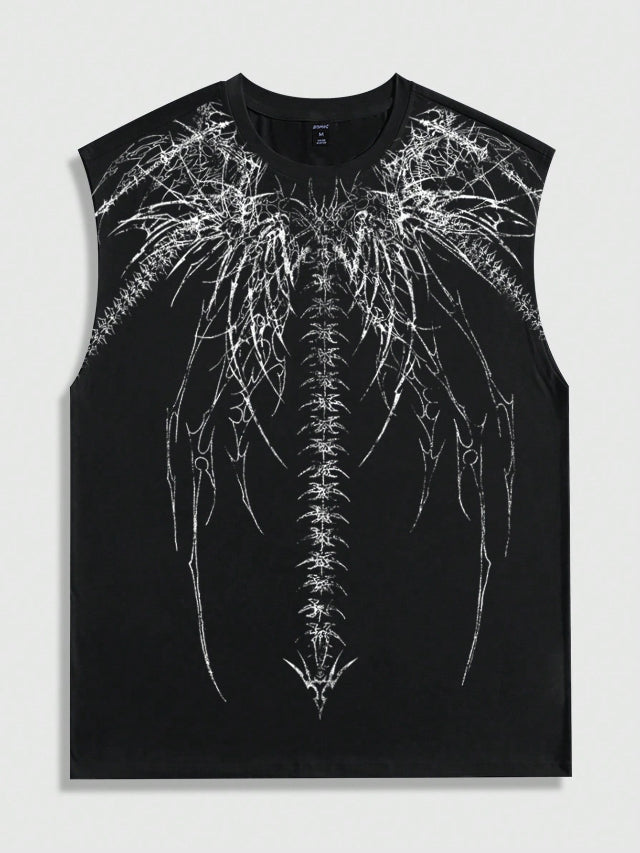 Men's Goth Skeleton Print Casual Crew Neck Tank Top
