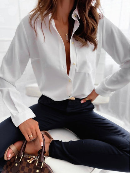 Women Classic Button Long Sleeve Blouse