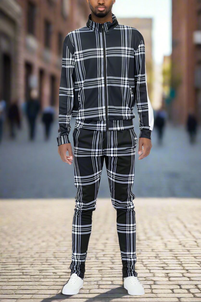 Plaid Checkered Track Pants Set