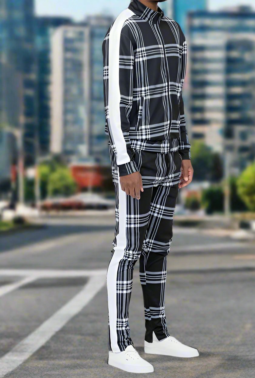 Plaid Checkered Track Pants Set