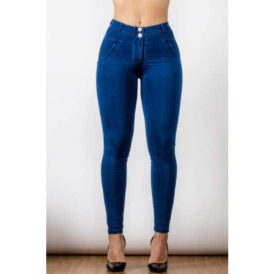 Navy Buttoned Butt Lifting Skinny Jeans