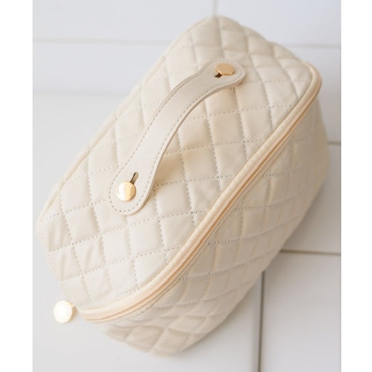 Ivory Cream Quilted Makeup Bag