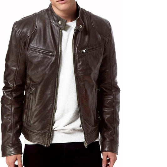 Men's Black Genuine Lambskin Leather Biker Jacket