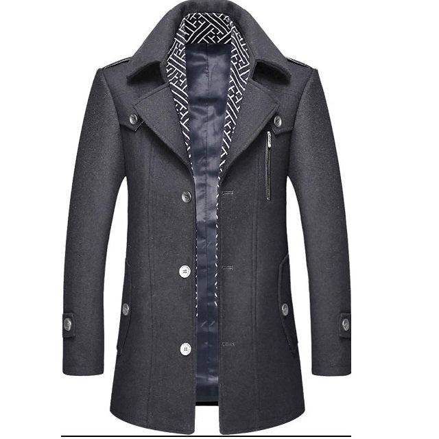 Classic Men's Wool Button Windproof Pea Coat