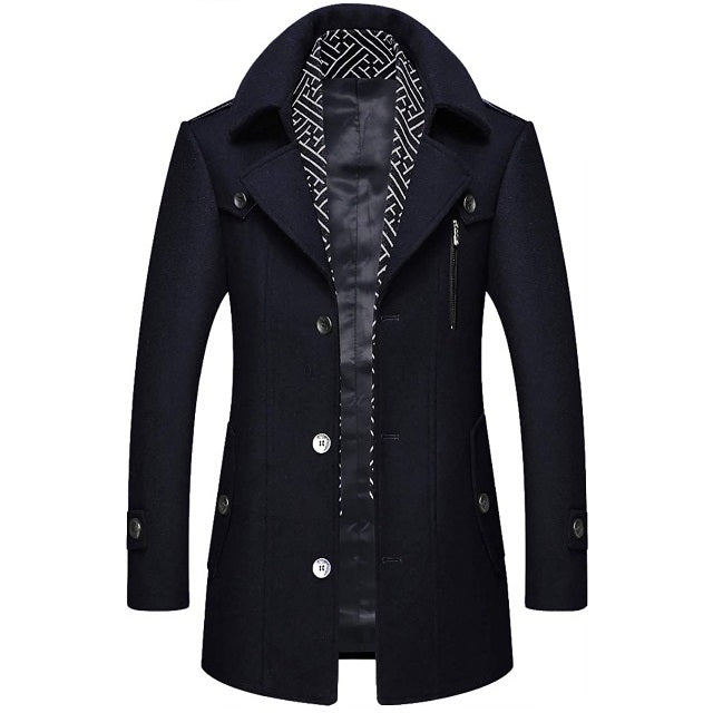 Classic Men's Wool Button Windproof Pea Coat