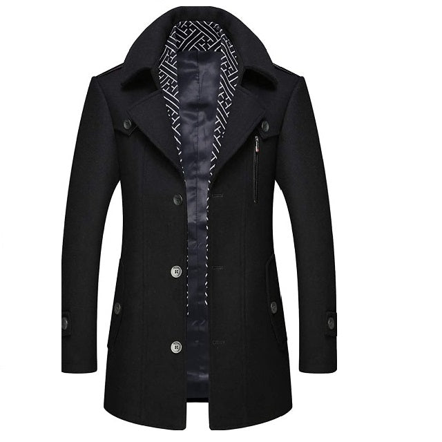 Classic Men's Wool Button Windproof Pea Coat
