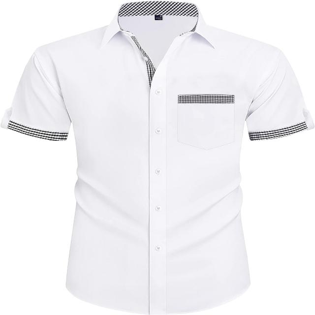 Mens Short Sleeve Dress Shirts Wrinkle Free Solid Casual Button Down S – DamaniBrand