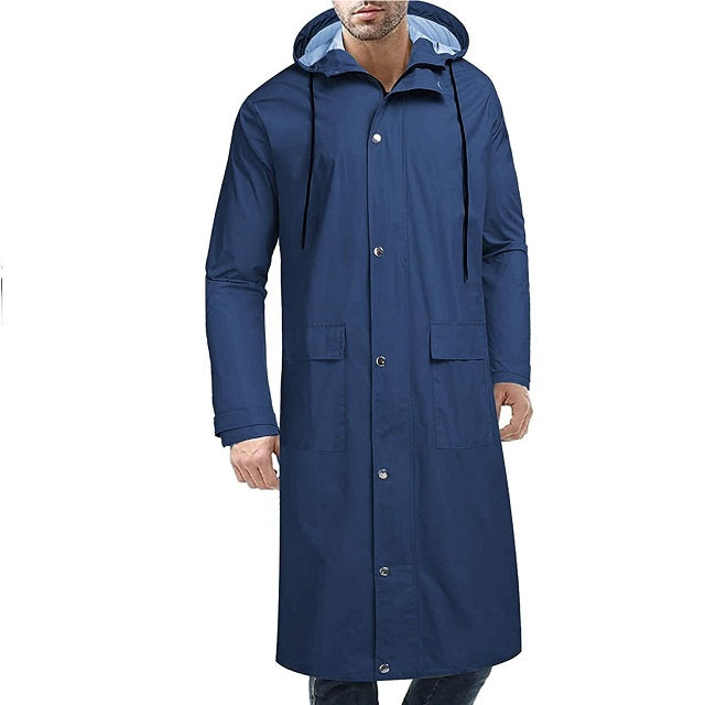 Men's Waterproof Lightweight Active Long Raincoat with Hood