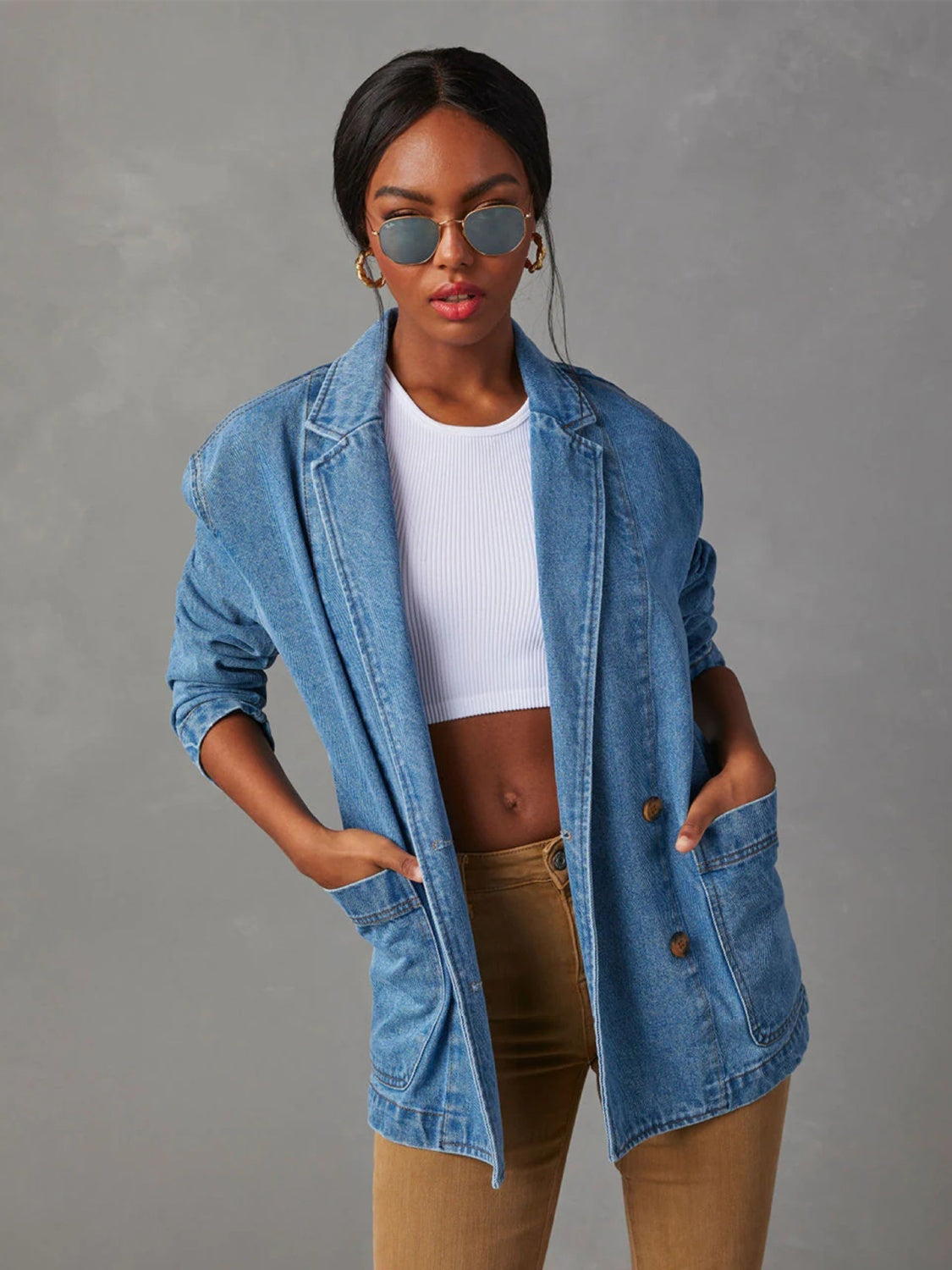 Long Sleeve Collared Neck Denim Jacket