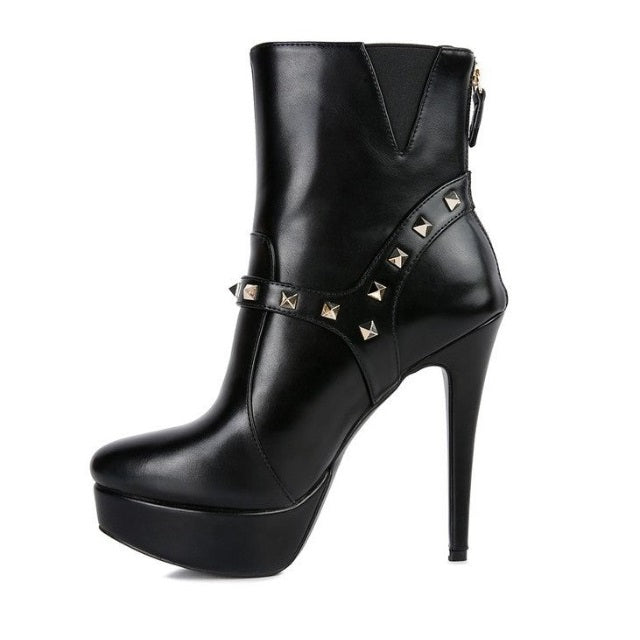 Metal Stud Leather Ankle Boots
