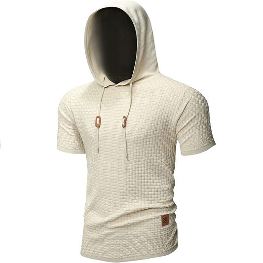 Men's Short Sleeve Waffle Knitted Pullover Hoodie