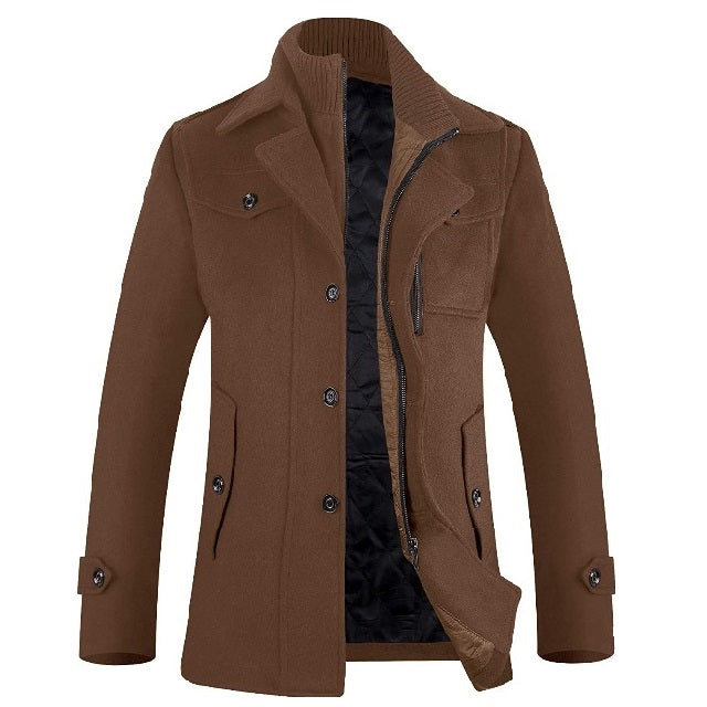 Classic Men's Wool Button Windproof Pea Coat
