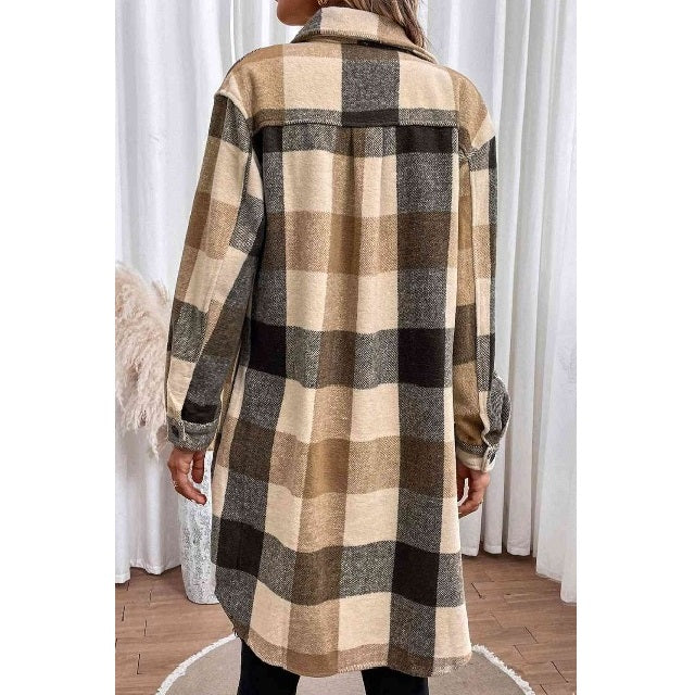 Plaid Button Down Longline Jacket