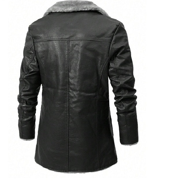 Men's PU Leather Teddy Lined Coat