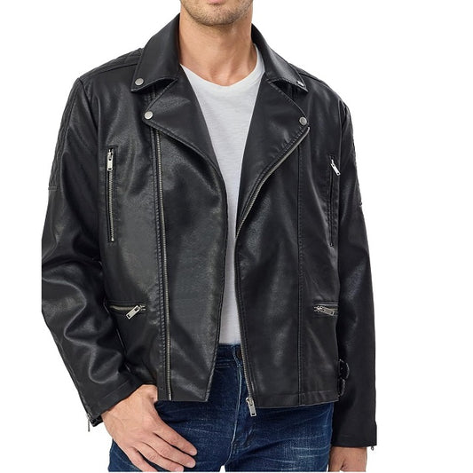 Men's Faux Leather Motorcycle Stand Collar Slim Fit Biker Coat