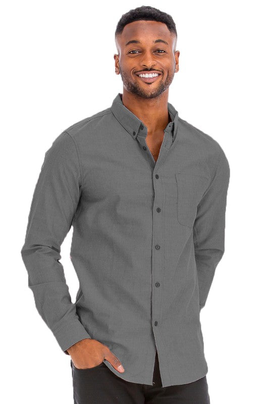 Men's Casual Long Sleeve Solid Color Button Down Shirts