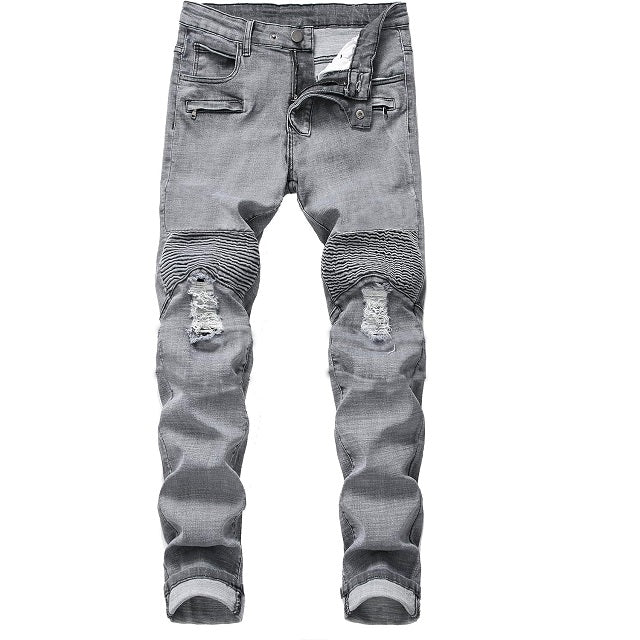 Men's Slim Fit Moto Stretch Ripped Biker Style Jeans