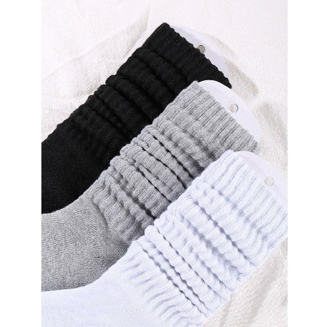 3 Pairs Women's Solid Color Mid-calf Socks