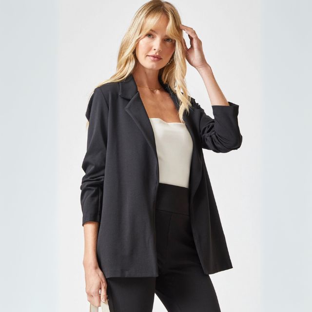 Black Lapel Collar Half Sleeve Blazer