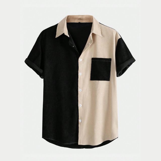 Men Color-Block Short Sleeve Shirt