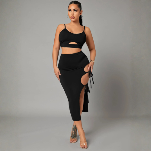Sexy Solid Two Tie Slit Pencil Skirt
