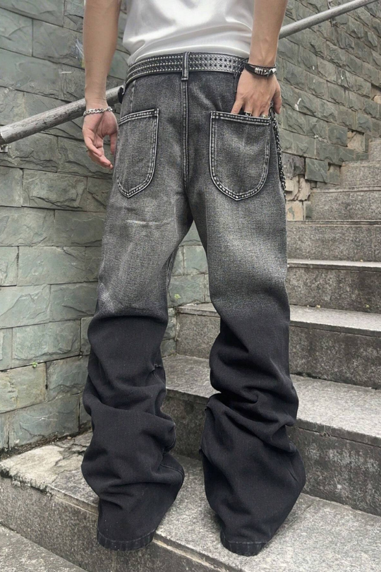 Men's Rockstar Distressed Wide Leg Black Jeans