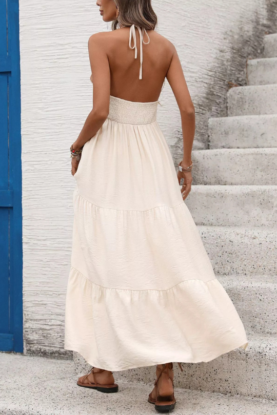 Women's Halter Ruched Tiered Maxi Dress
