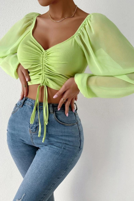 Drawstring Sweetheart Neck Cropped Top