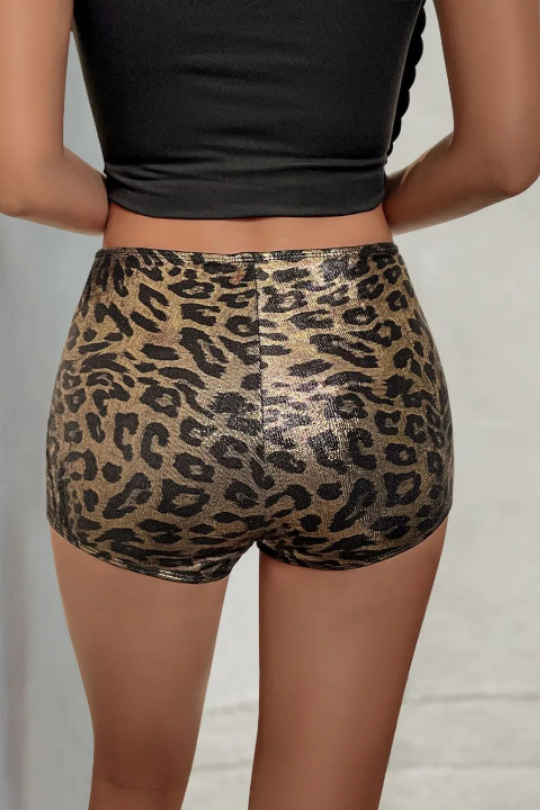 Women's Leopard Mid-Rise Waist Shorts