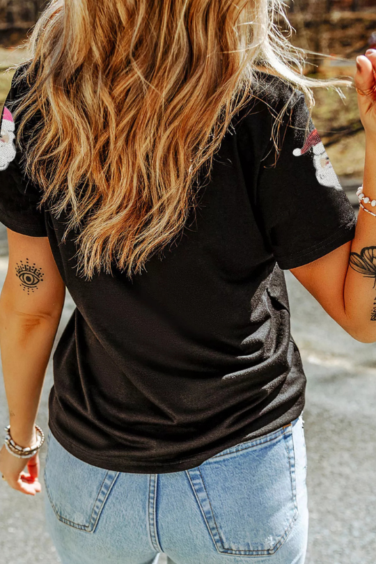 Christmas Santa Sequin Short Sleeve T Shirt