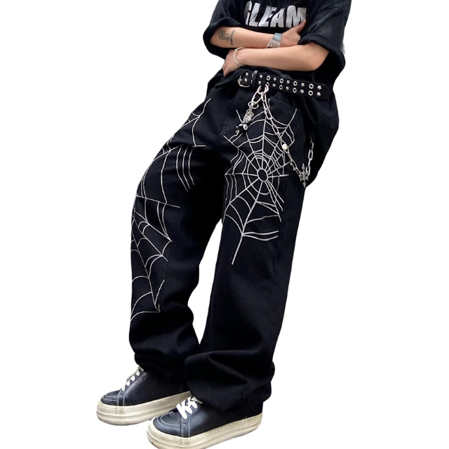 Men's Hip-hop Embroidered Baggy Loose Fit Denim Black Jeans