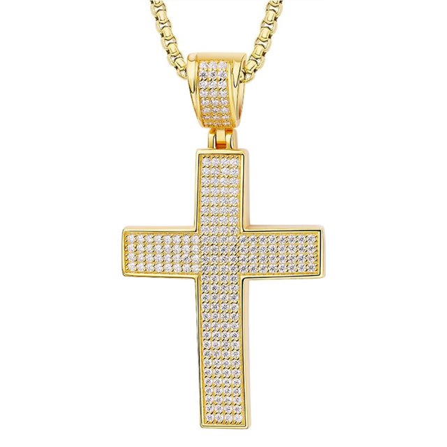S925 Sterling Silver Moissanite Diamond Cross Necklace for Men