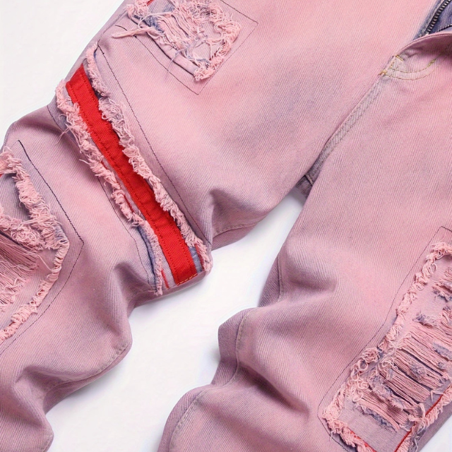 Men Ripped Frayed Rag Stitching Jeans