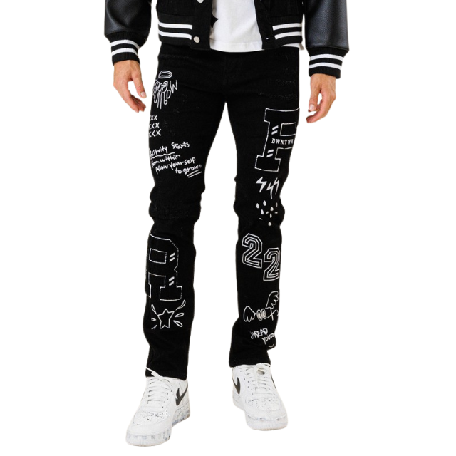 Black Multi Patch Slim Fit Denim Jeans