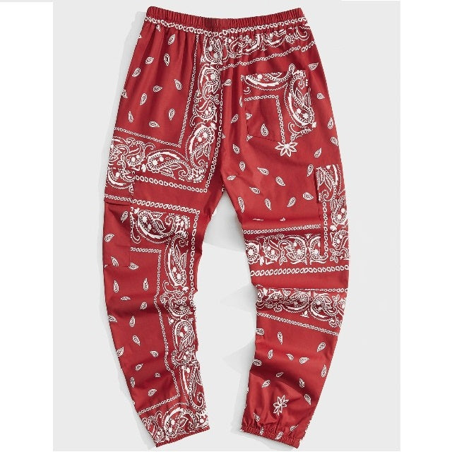 Men's Paisley Drawstring Cargo Pants